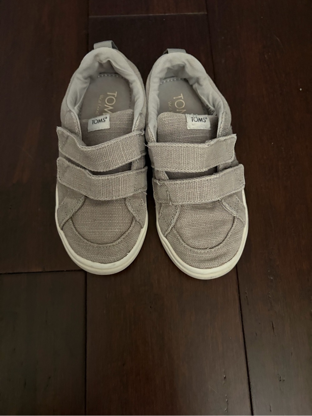 TOMS Kids Light Gray Canvas Velcro Sneakers Toddler Boy size 12